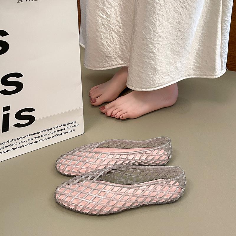 Umweltfreundliche Damen-Mesh-Slipper: Strand-Jelly-Flats mit Hohlgitter-Design