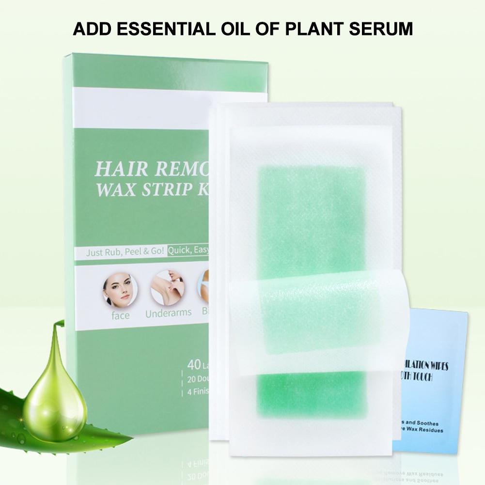 40pcs Hair Removal Wax Strip Paper Depilatory Paper 4pcs Cleaning Cotton Hair Removal Set
