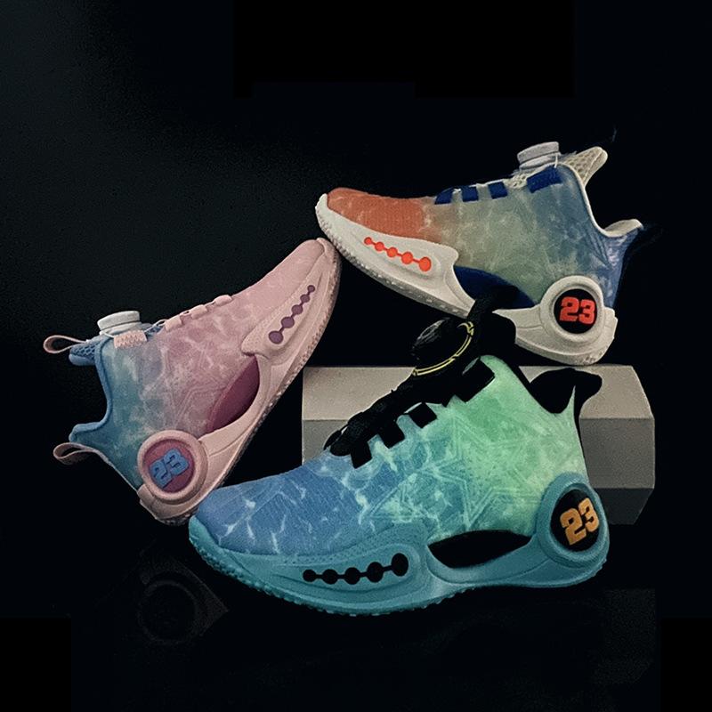 New Girls Flick Shock Absorption Classmates Boys Rotating Buckle Luminous Fashion Leisure Sports Children's Basketball Shoes