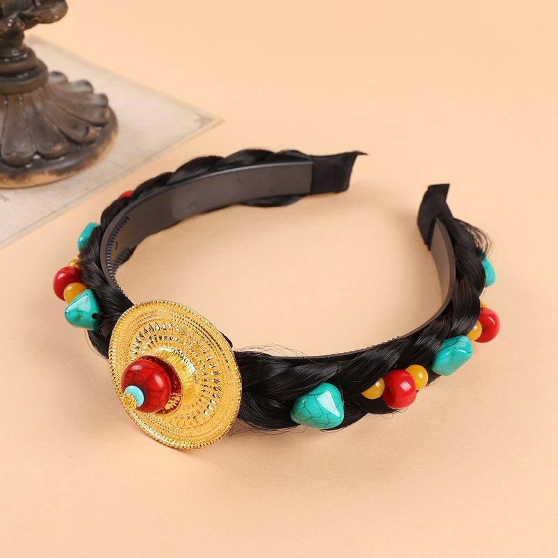 Tibetan Hand-woven Headband Wig Turquoise Beeswax Headgear Children's Female Dance Performance Tibetan Hair Accessories