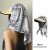 Vintage Women Sun Hat with Headscarf Summer Large Brim Full Face Cover Sunscreen Straw Cap Female Outdoor UV Protection Hat