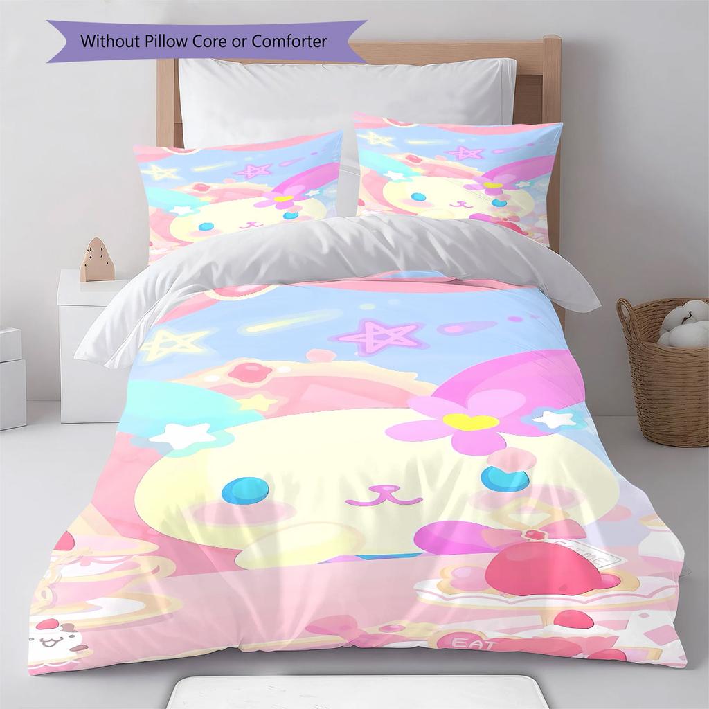 Hello Kitty, Kuromi and Their Friends Printed Pattern Bedroom Three-piece Duvet Cover Bedding set(Without Core)