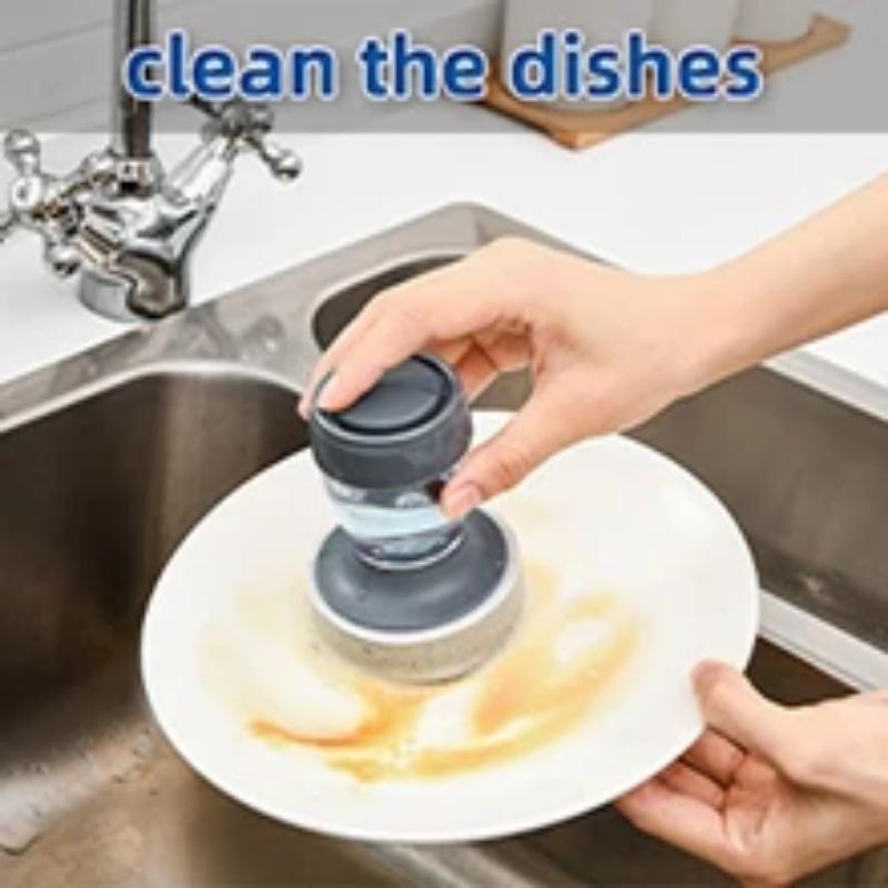 Set of 2 Dish Brush with Soap Dispenser, Kitchen Dish Scrubbers Set with Draining Tray for Washing Dishes/Pots