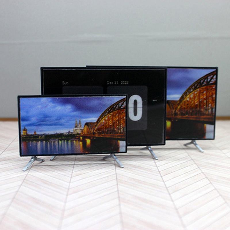 1:12 Puppenhaus-Fernseher, Simulationsfernseher, Mini-Fernseher mit Ständer, Basismodell, Miniaturmöbel, Puppenhaus, Wohnzimmerdekoration