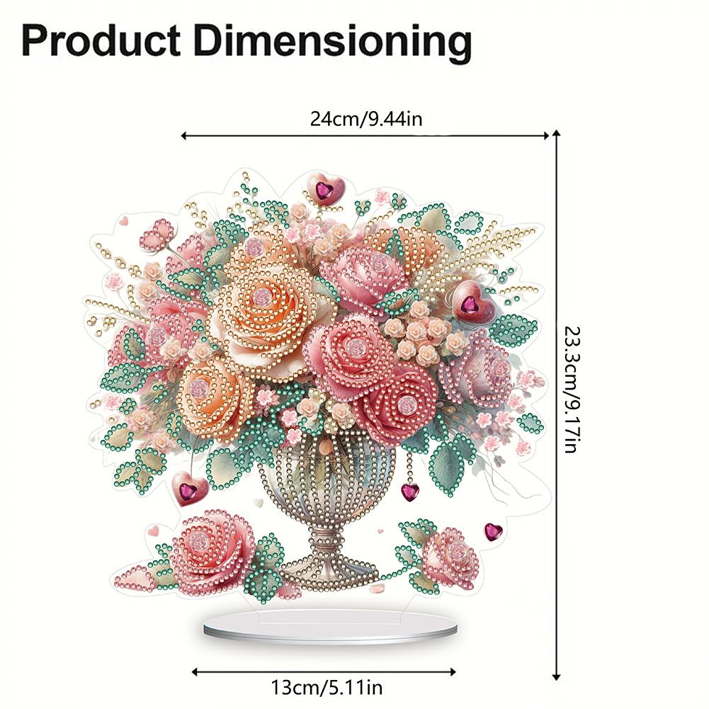 2D/Flat Rose Vase DIY Diamond Painting Desktop Decorations Double-Sided Printed Single-Side Drill for Home Office Desktop Decor