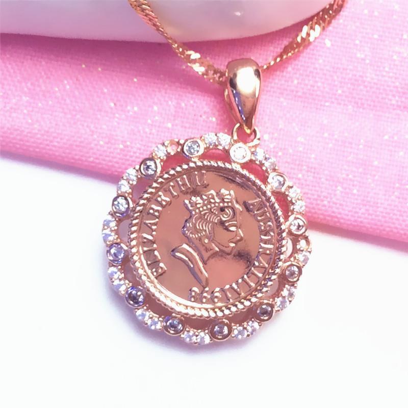 Purple Gold Color Gold Diamond Queen Pendant Necklace Fashion Trend Rose Gold Plated Set Chain