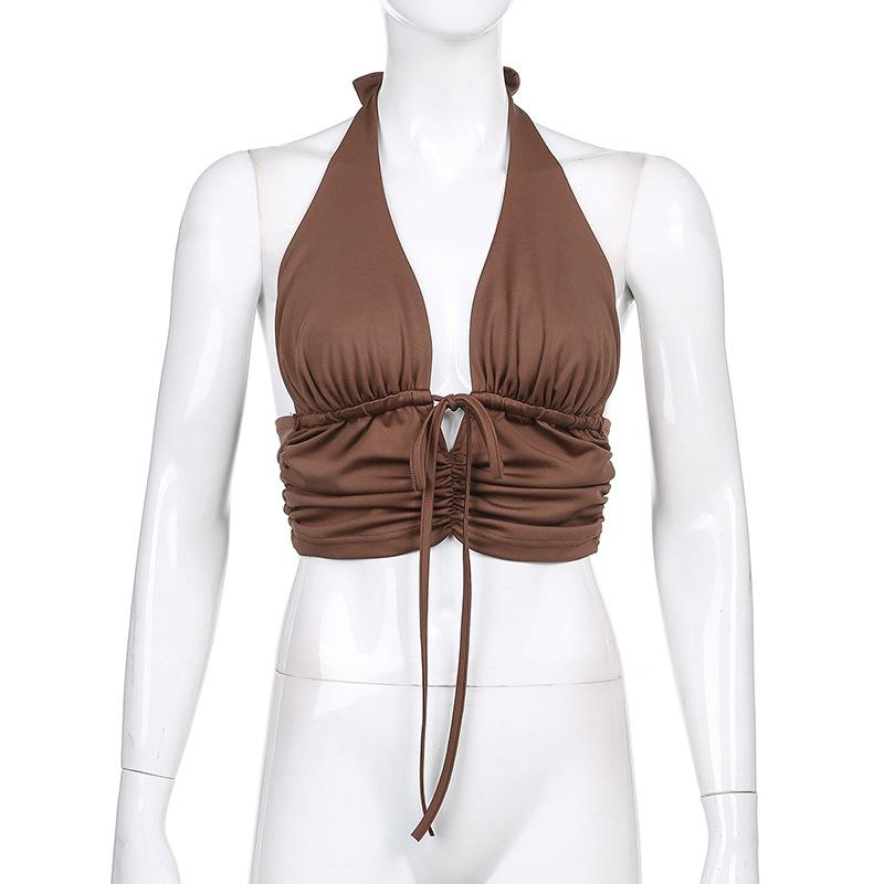 Women Sexy Tank Top Wrap Deep V Neck Off The Shoulder Halter Backless Bare Midriff Camis Tube Top Female Sleeveless Cropped Vest