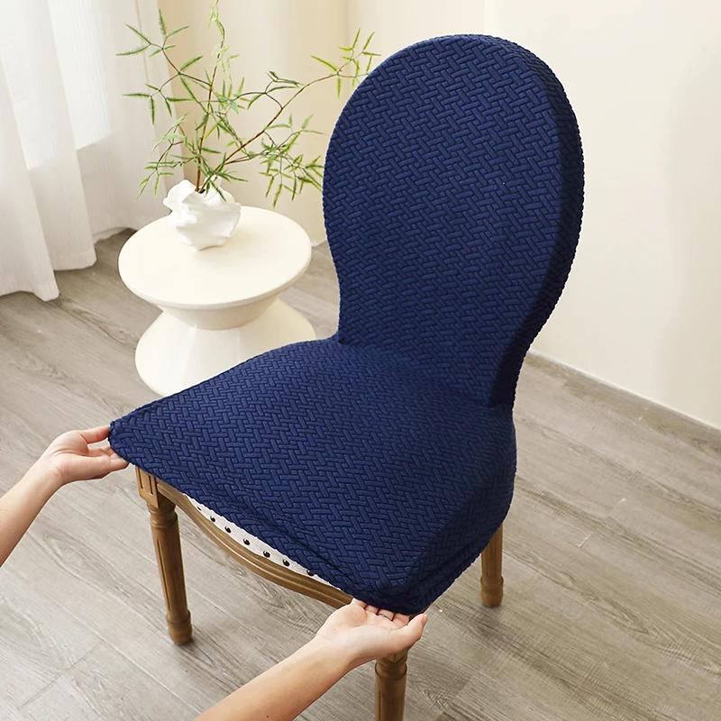 T-Jacquard Nordic Dining Chair Cover Elastic Chair Seat Slipcover Curved Chair Protector Kitchen Living Room Wedding