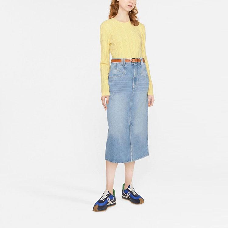 Polo Ralph Lauren FW22 Solid Color Cable Knit Crewneck Sweater Women sweater Yellow 211880516-006