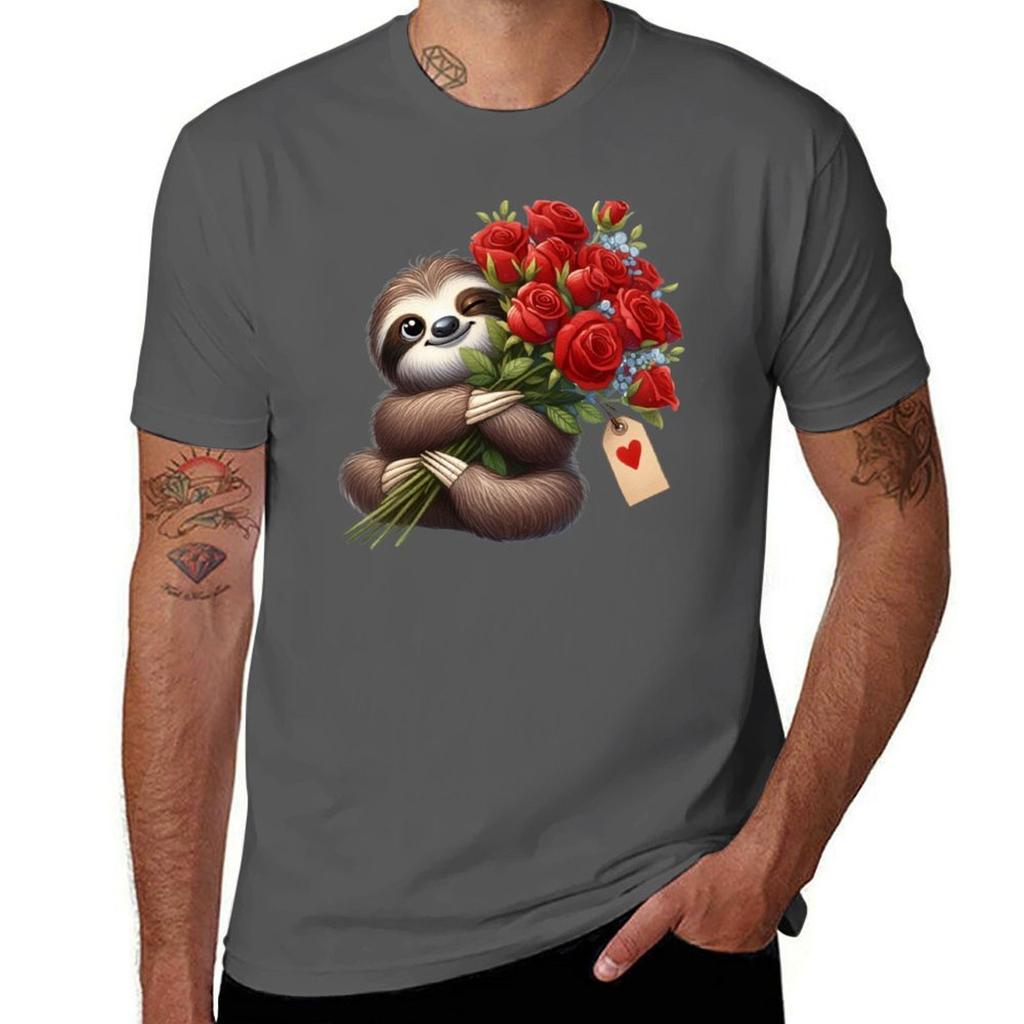 Cute Sloths Loving Expression TShirt Casual Everyday Short Sleeve TShirt