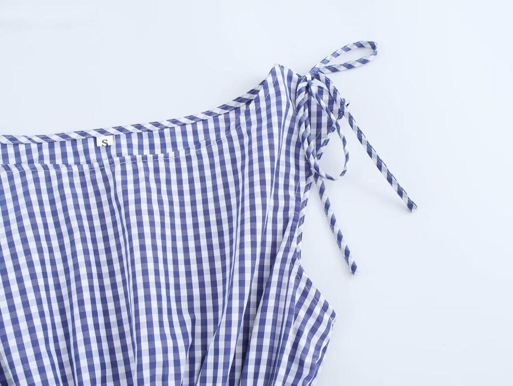 2025 Spring Women's European & American Style Striped Tie-Up Ruched Waist Top