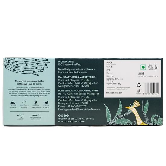 Blue Tokai Coffee Roasters Aluminium Capsules|Dhak Blend - Dark Roast|100% Arabica | 10 Pods In Pack | Nespresso Competible Coffee Pods