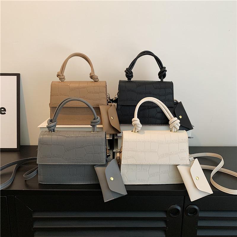 Solid Color Stone Pattern 2025 New Temperament Casual Two-piece Set Trendy Simple Crossbody Shoulder Portable Small Square Bag