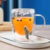 Double-Wall Glass Mug 350ml Heat-Resistant Flower Coffee Tea Cup Insulated Cup for Hot Cold