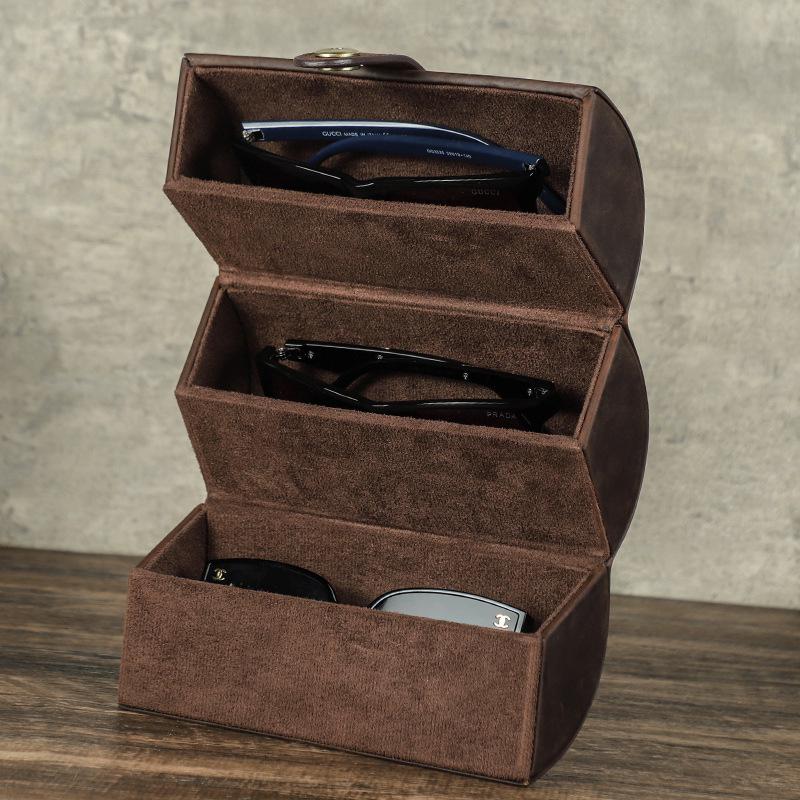 Vintage Crazy Horse Leather Cylindrical Sunglasses Case Set - 3-Piece Handmade Genuine Leather Glasses Holder
