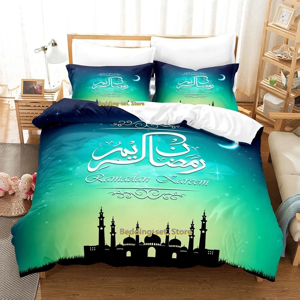 Ramadan-Bettwäscheset, Einzel-, Zwillings-, Voll-, Queen- und King-Size-Bettset, für Schlafzimmer für Erwachsene und Kinder, Bettbezug-Set, 3D-Druck, Anime-Bettlaken-Set