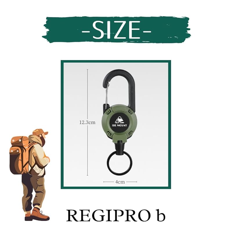 [Regipro b] reel keychain metal wire outdoor telescopic With carabiner (black)