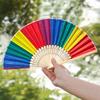 Rainbow Folding Fan Hand Held Fan Bamboo Frame Waterproof Vibrant Colors Hand Fans Home Decorations