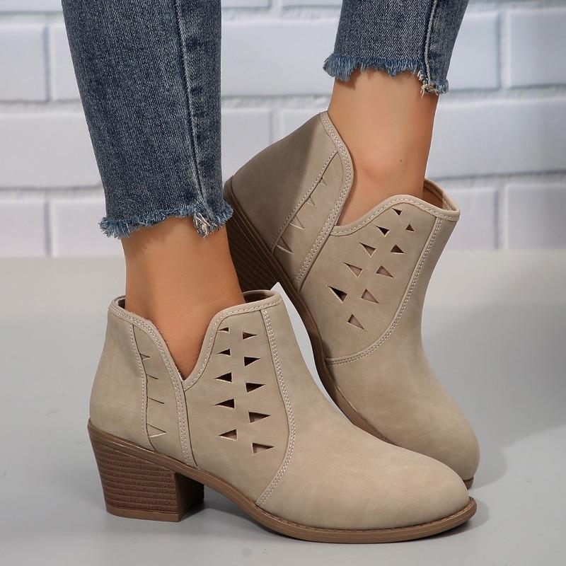 Large size hollow breathable thick heel low-top short boots autumn and winter new round head foot cover holiday daily bare boots