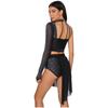 Completo da Donna Crop Top e Pantaloncini Scollo all'americana Manica Lunga Singola Schiena con Laccetti Orlo Asimmetrico in Rete Strass Danza Latina