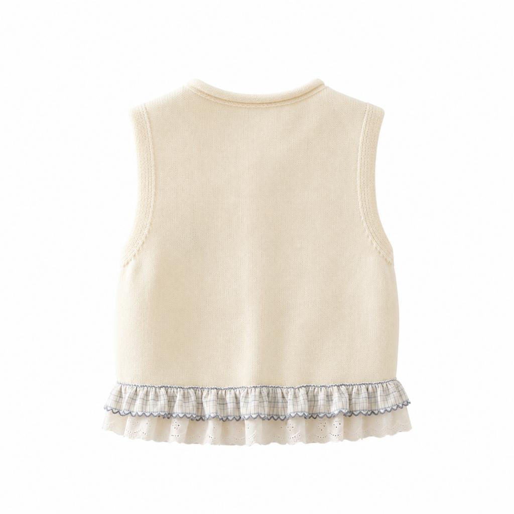 Girls' Open Front Sleeveless Vest with and Lace Trim