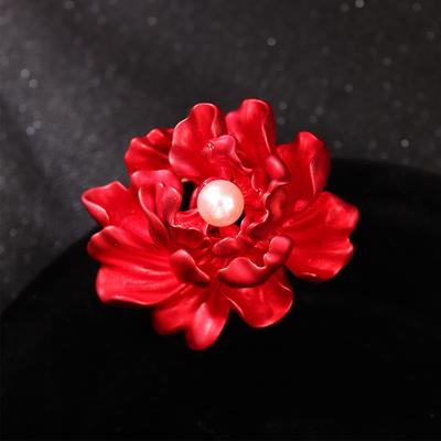 Pfingstrose Brosche High-End Damen Perle Rot Corsage Anti-Licht Tropfen Pin