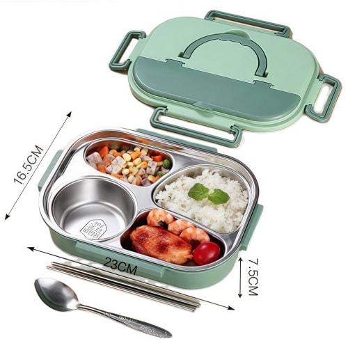 304 Stainless Steel Fast Food Box, 4-Compartment Lunch Box with Soup, Insulated, Large Capacity, Convenient Lunch Box with Compartments for Students a