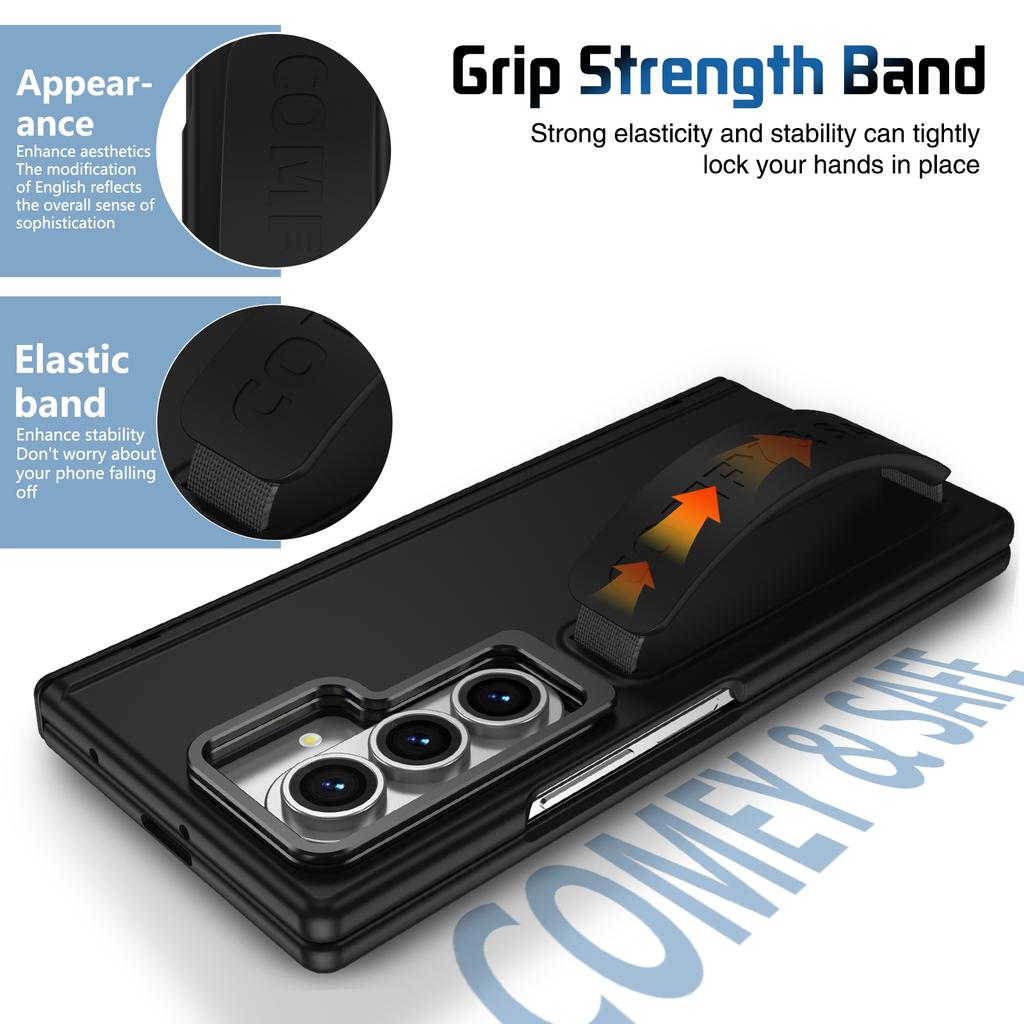Compatible With Samsung Galaxy Z Fold 7 Fold 6 Phone Case With Camera Lens Holder,Soft Wrist Strap,Magnetic Hinge,Protector Film