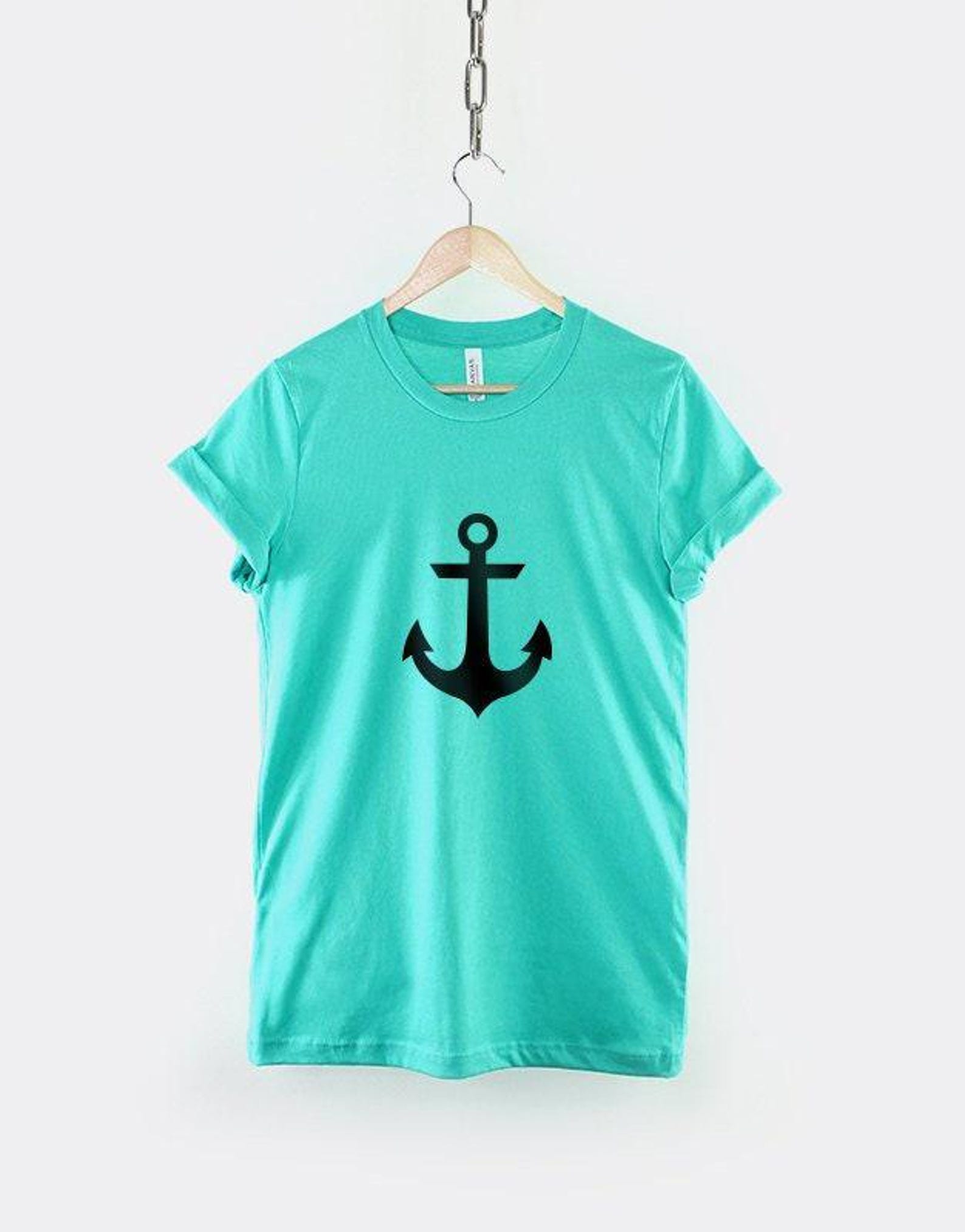 Mermaid T-Shirt - Nautical Anchor Pattern Turquoise Design - Soft Cotton, Long-Lasting Print, Unisex Wear M