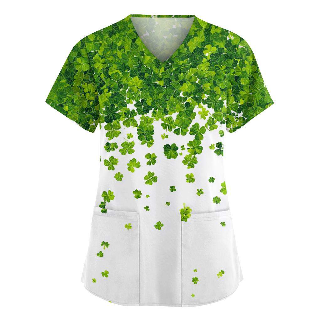 Women's Fashion V-Neck Short Sleeve Overalls With Pockets  Print Tops  Clothes