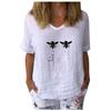 Womens Short Sleeve Honeybee Printed V-Neck Tops T-Shirt Loose Casual Blouse