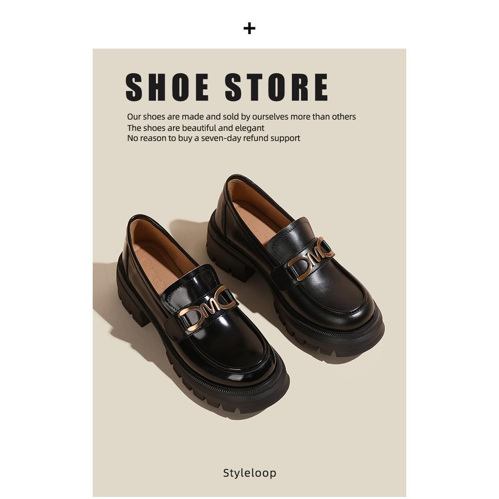 Small leather shoes women's thick-soled metal buckle thick heel shallow mouth single shoes style college women's shoes