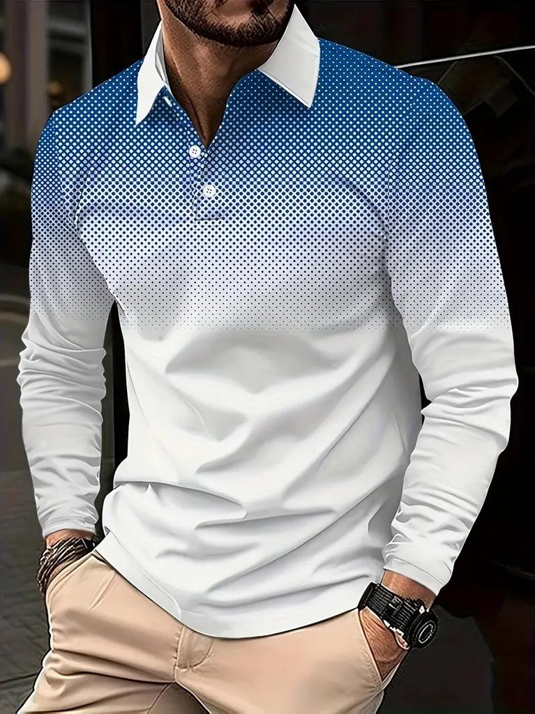 Festive Christmas print long sleeve polo shirt, great for holiday wear.