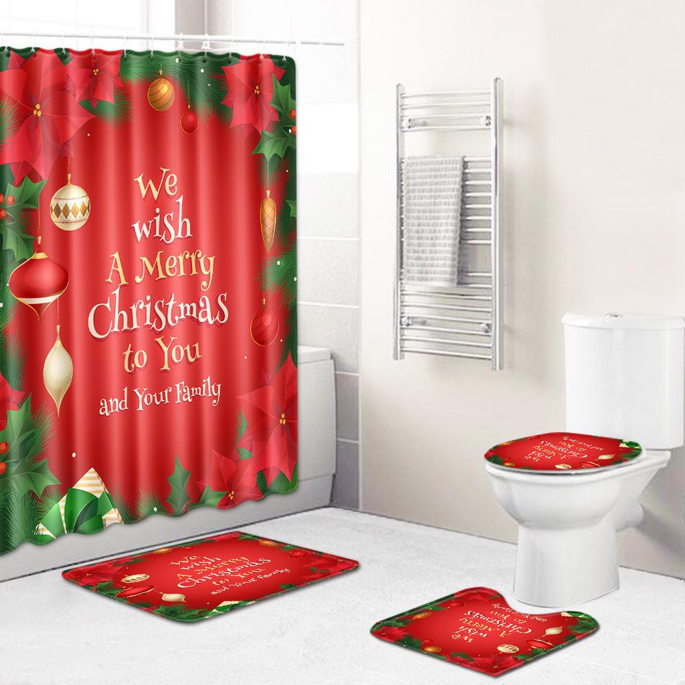 Christmas Home Door Mat Bathroom Shower Curtain Floor Mat Combination Four-Piece Set Bedroom Living Room Carpet