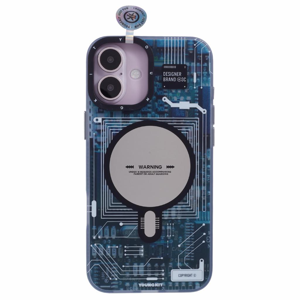 YOUNGKIT Technology Series for iPhone 16 Plus Case Compatible with MagSafe Circuit Design PC+TPU Matte Phone Cover