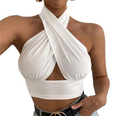 Sexy Top Halter Cruzado Sin Mangas Sin Espalda Bodycon para Mujer