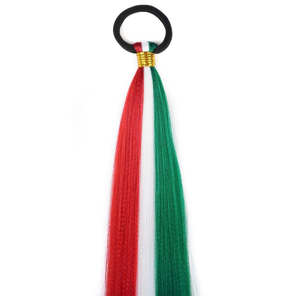 2/Stück farbige Pferdeschwanz-Haarverlängerung, modisch, Party, Weihnachten, Neujahr, Geschenk für Frauen, Rot, Weiß, Grün, 50,8 cm
