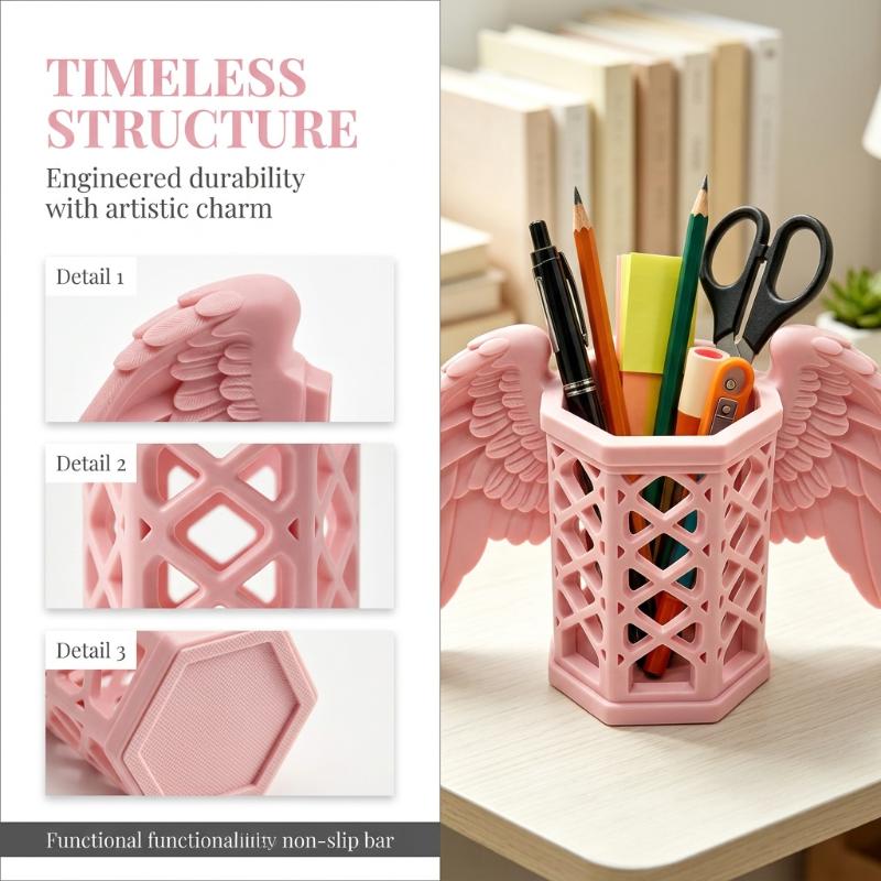 Desktop Angel Wing Ornament Plastic Angel Wings Pen Holder Hollow Decorative Makeup Brush Holder Stable Desk Organizer Office