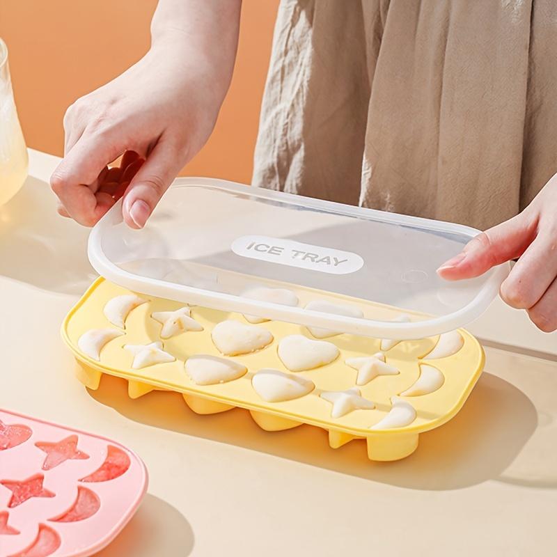 1pc 18 Holes Silicone Ice Tray With Cover 18 Grids Flexible Ice Tray With MoonStar And Heart-shaped Mold For DIY Handmade Ice Cube