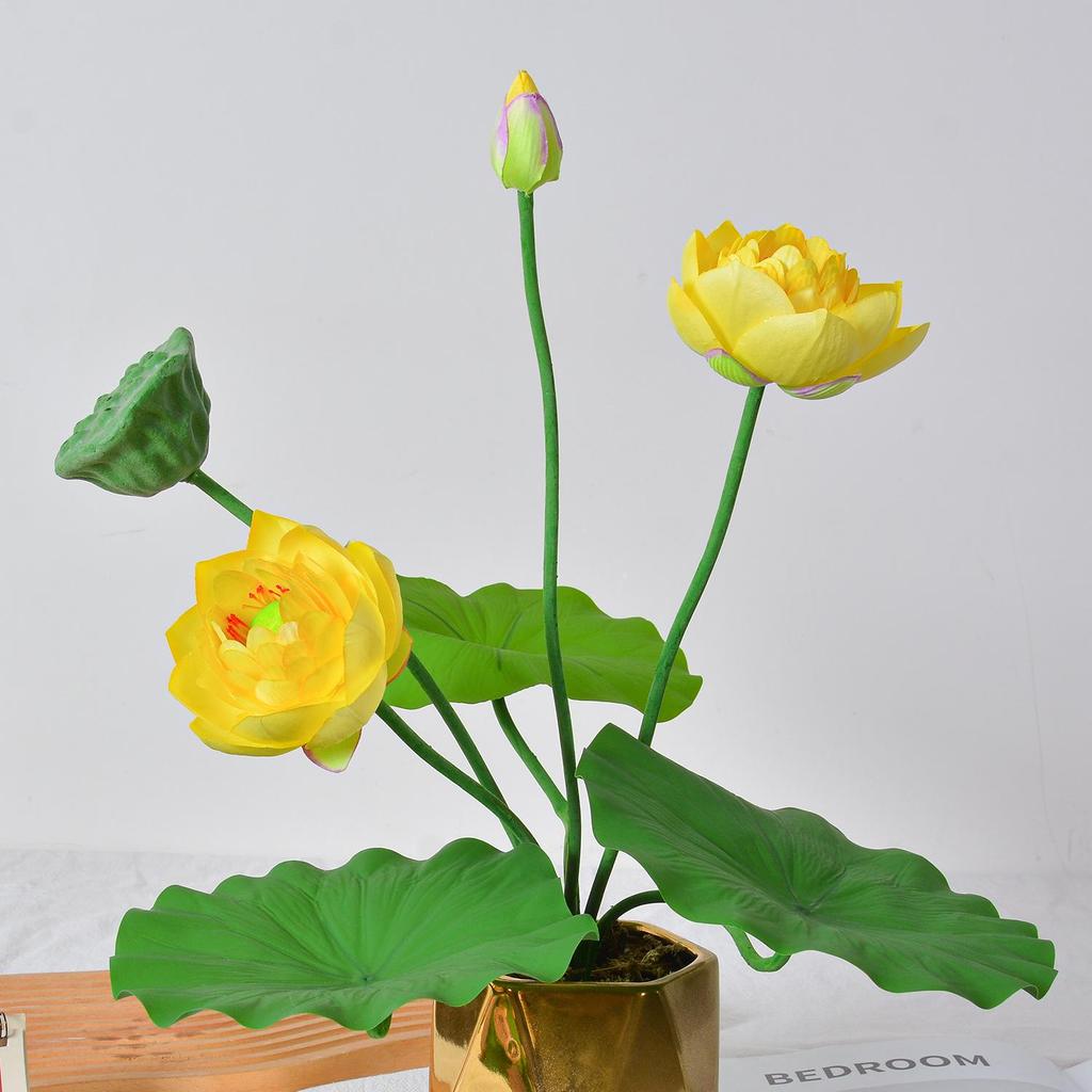 Artificial Lotus Flower with Single Stem and 7 Branches for Landscaping and Photography Props