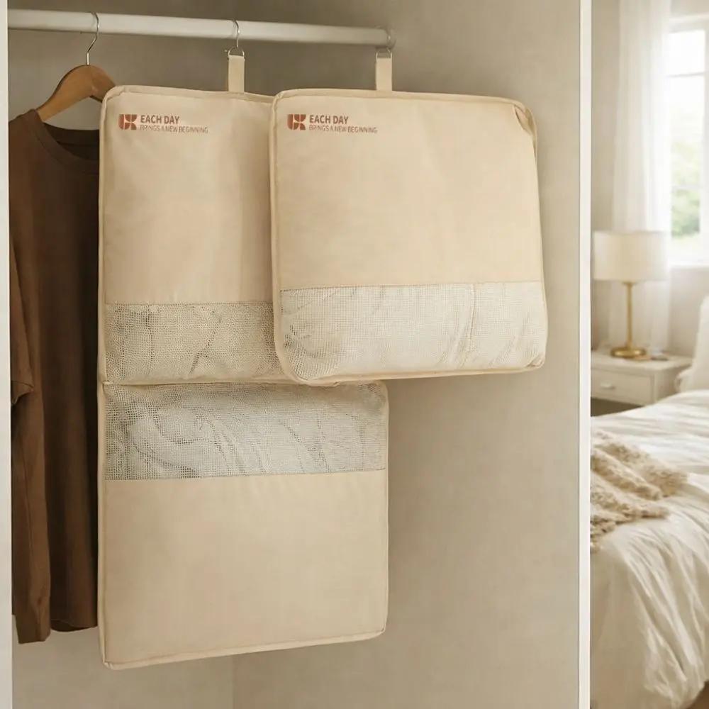 Mesh Hanging Clothes Organizer Visible Large Capacity Clothes Hanger Bag Space Saving with Hook Clothing Storage Bag Home