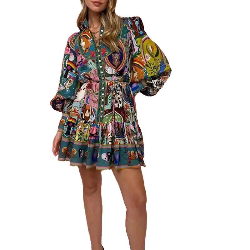 Women's clothing, new spring models in Europe and America, fashionable and elegant printed straps, single-breasted dress