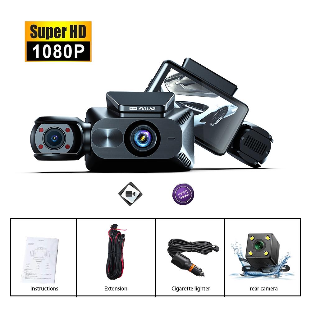 

3-дюймовый IPS автомобильный видеорегистратор 3-канальная видеокамера для приборной панели Full HD 1080P ИК ночное видение передняя салонная задняя широкоугольная циклическая запись автомобильные аксессуары none