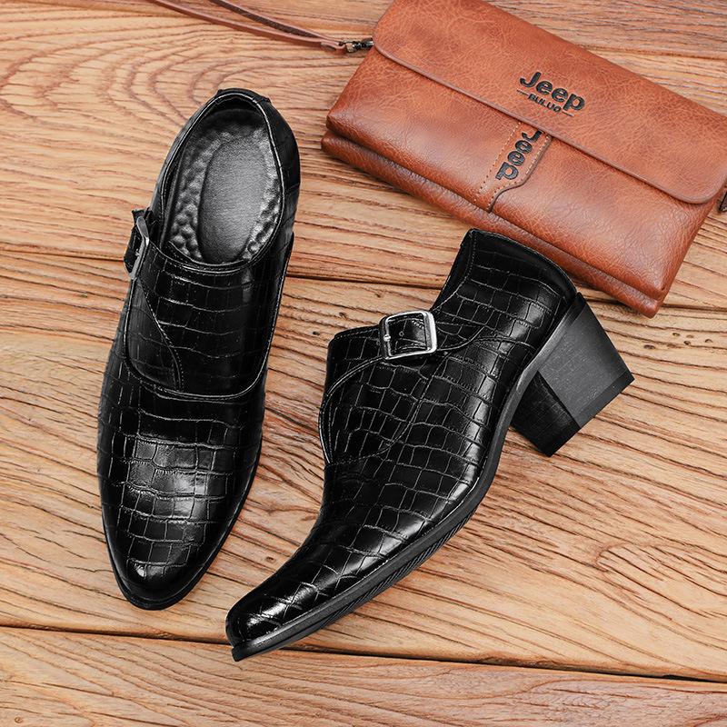 Fashionable 5cm Height Increase Stone Pattern British Casual Men's Leather Shoes