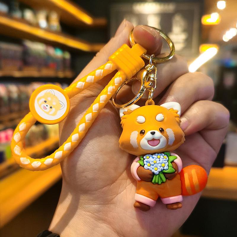 New Cute Anime Red Panda Keychain Bag Charm Car Key Chain Llavero Women Men Doll Keyring Couple Matching Ailurus Fulgens