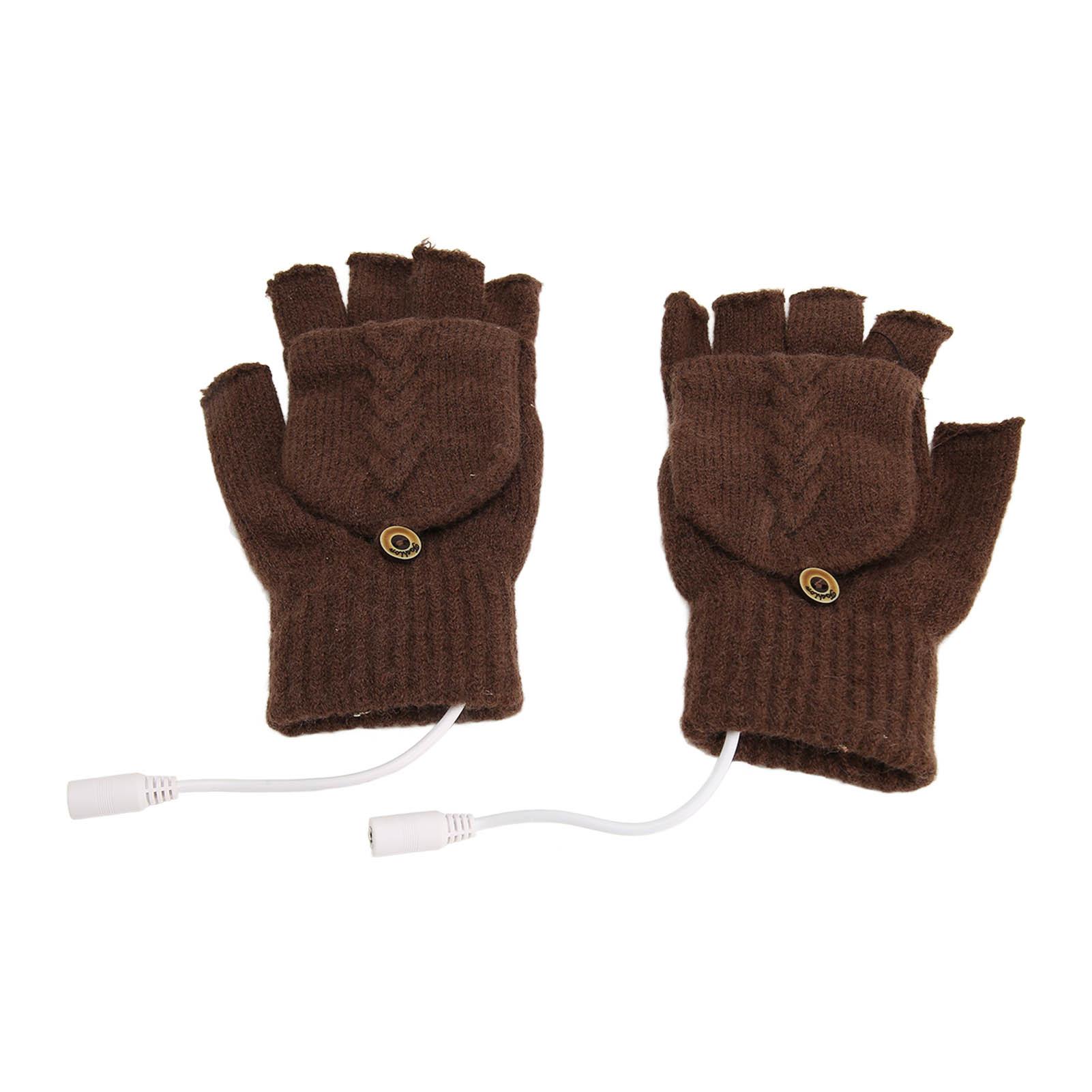 

USB-перчатки с подогревом, полные складные, теплые зимние вязаные перчатки без пальцев с подогревом для домашнего офиса кофейный