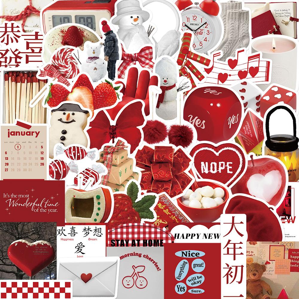 50 Red New Year Hand Account Graffiti Stickers Can Decorate Suitcase DIY Waterproof Stickers Spring Festival Hottest