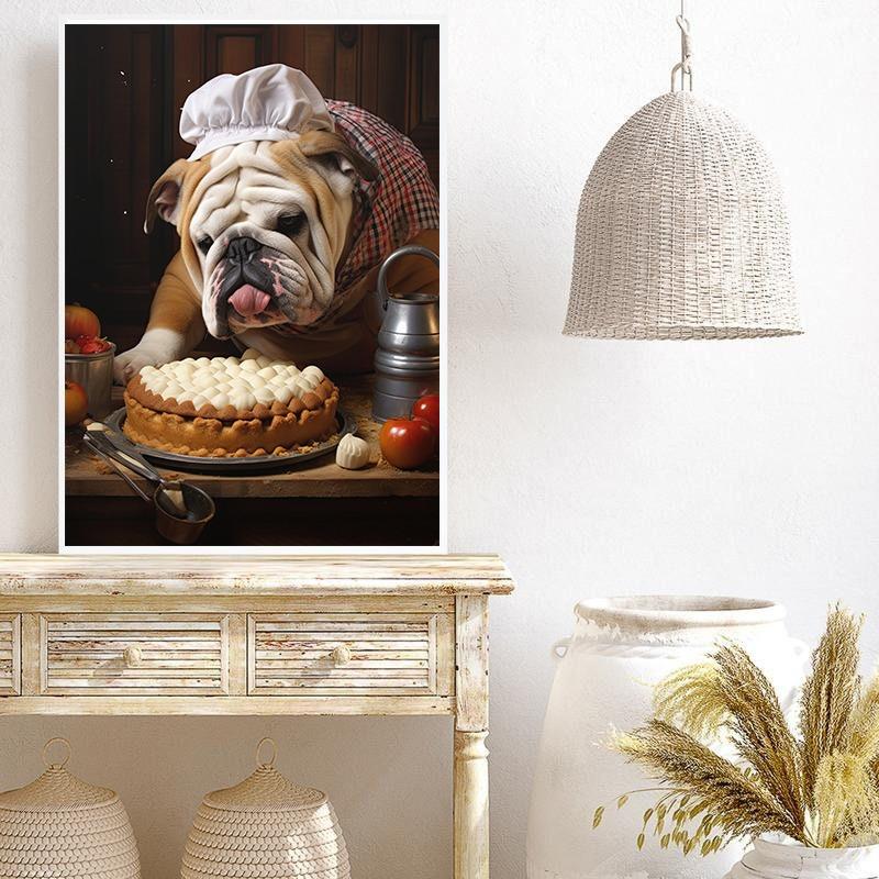 Funny British Bulldog Poster Skateboarding Boxing Reading Newspaper Chef Baking Canvas Painting Wall Art Picture Home room Decor