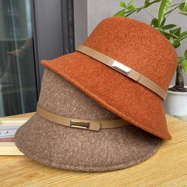 Belt Decoration Retro Elegant Basin Hat Men'S And Women'S Simple Fisherman'S Hat Woolen Fashion Hat