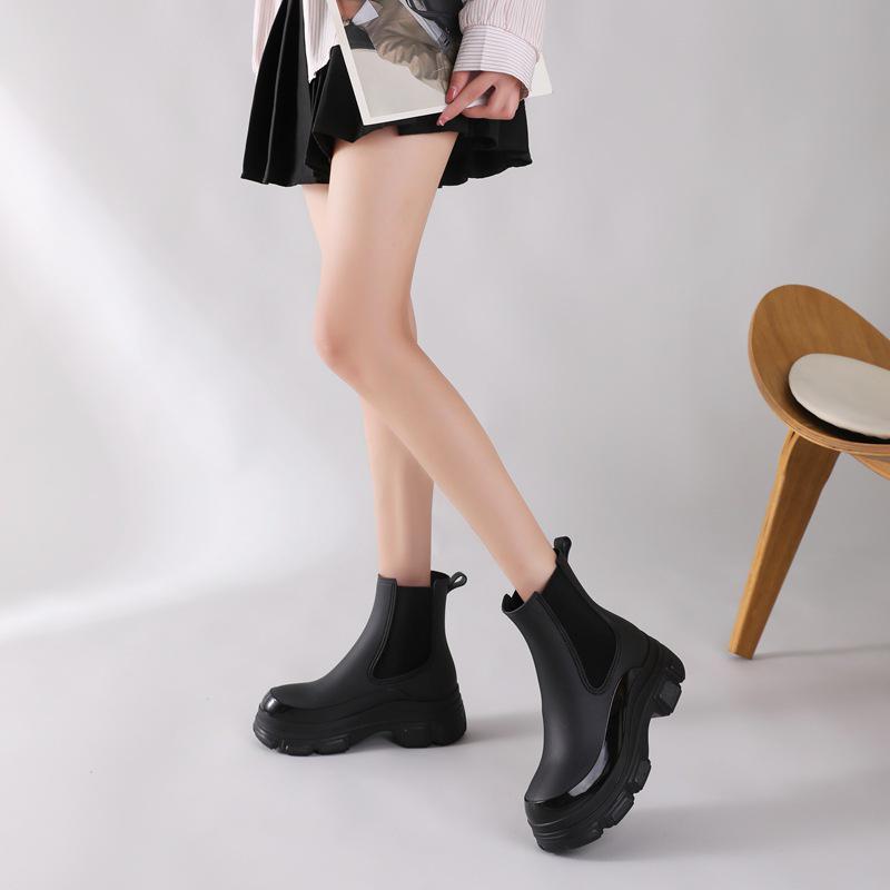 Korean Style Women's Waterproof Chelsea Rain Boots - Mid-Calf Rubber Overshoes with Thick Sole Fashion.